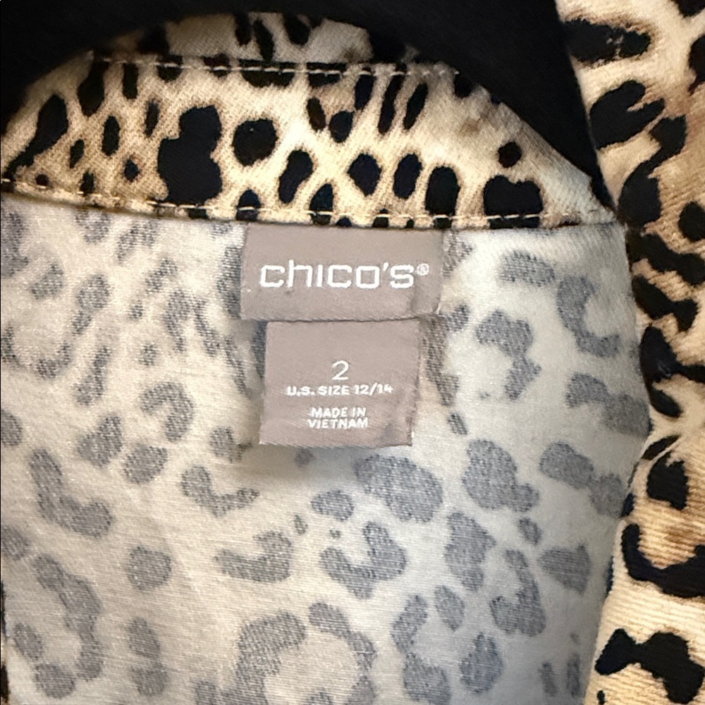 Denim Jacket - Chico's Leopard Print Teddy Jacket Size Large - Picture 2 of 4